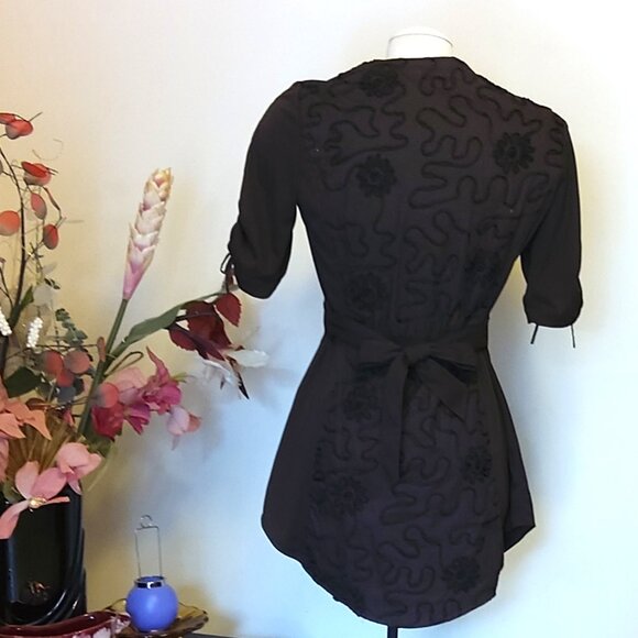 NWOT Women's KAPALUA Dark Brown Short Sleeve V-Neck Mini Shirt Dress Size M 6 8 - Picture 8 of 9